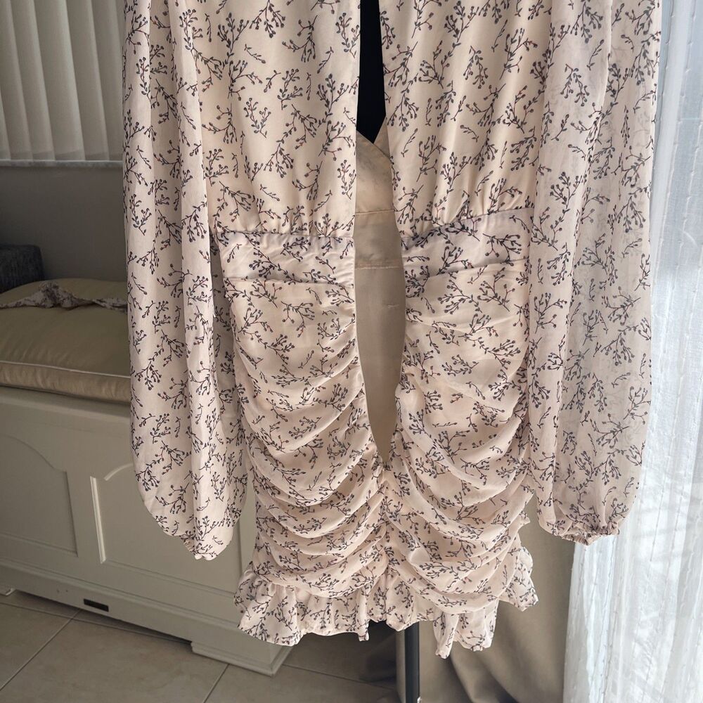 NEW Rosevelvet Ruched Belted Faux Wrap Top Mini Sexy Party Dress S - Picture 9 of 16